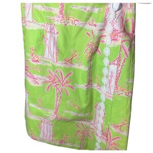 Lilly Pulitzer Fun Monkey, Beach, Palm Tree Print Skirt Lime Green & Pink Sz 4